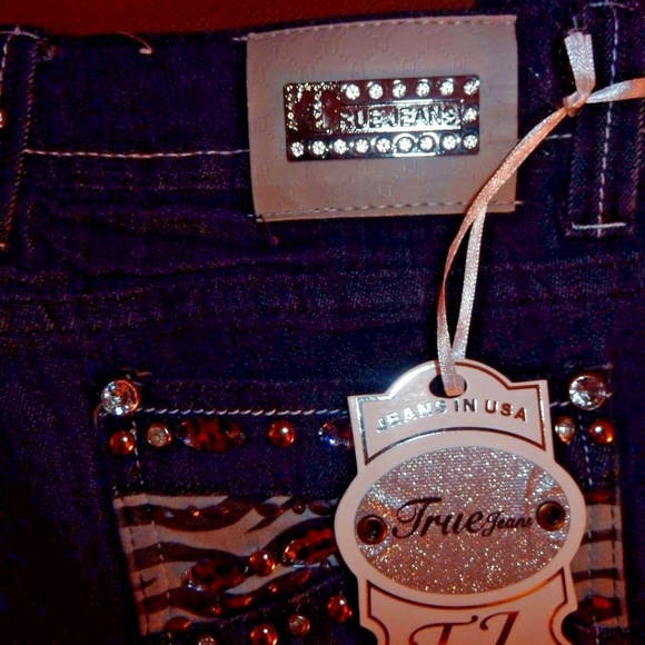 TRUE JEANS Dark Wash Denim, Straight Leg, Embellished, Rhinestones, Size 9 NWT - Picture 11 of 13